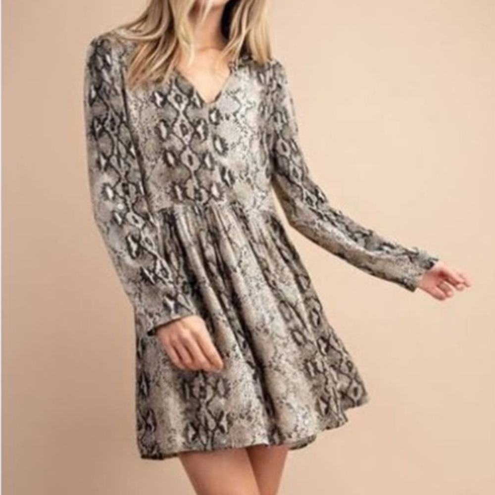 Snakeskin Vneck Tunic Dress